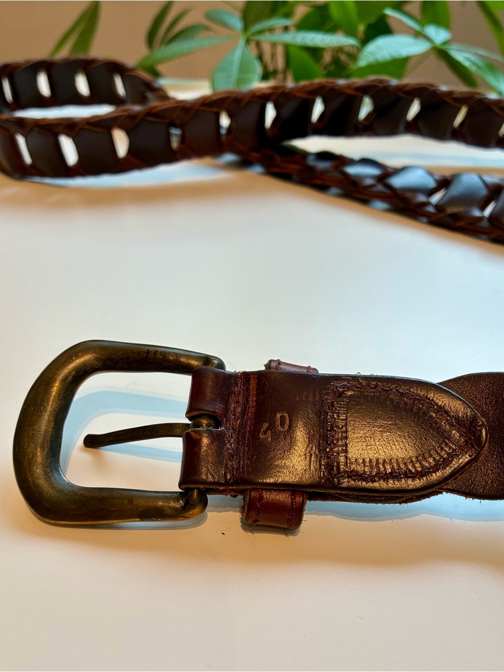 Vintage Boho Dark Brown Braided Leather Belt Size 40 Large XL 48" - Picture 2 of 3